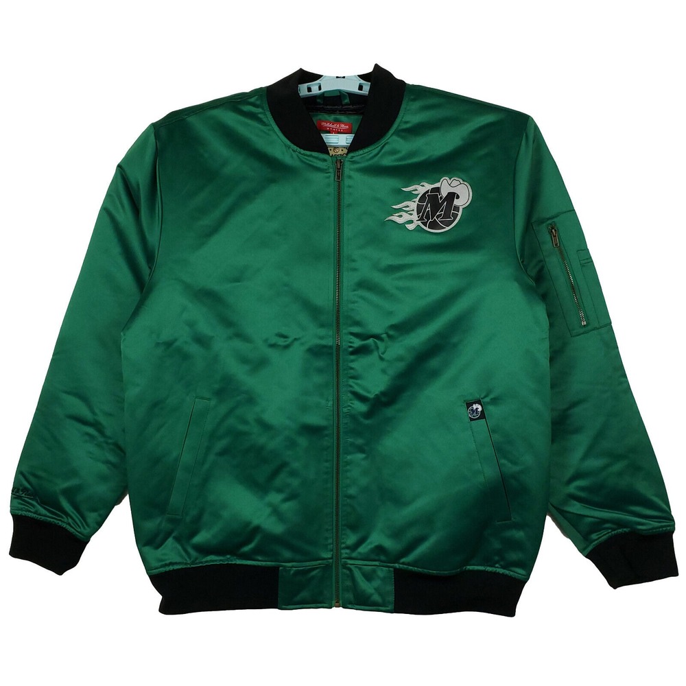 Dallas Mavs Mitchell & Ness Large NBA Womens Varsity Jacket Silver Art Green New